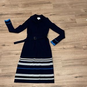 Carolina Kelly Dress Chic Long Sleeve Navy and Gray Striped Dress